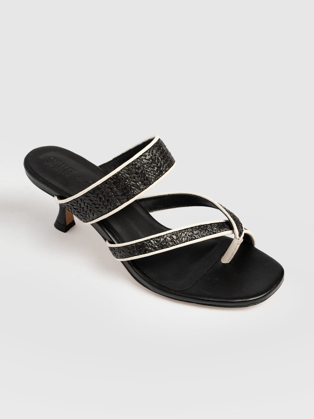 Adaline Toe Post Heels - Black Raffia