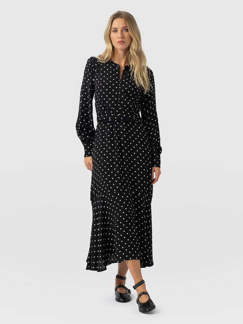 Adaline Zip Up Dress - Black Polka Dot