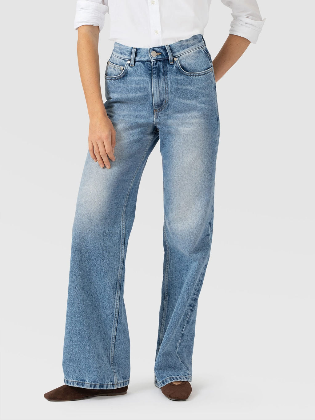 Adjustable Wide Leg Jean - Light Blue