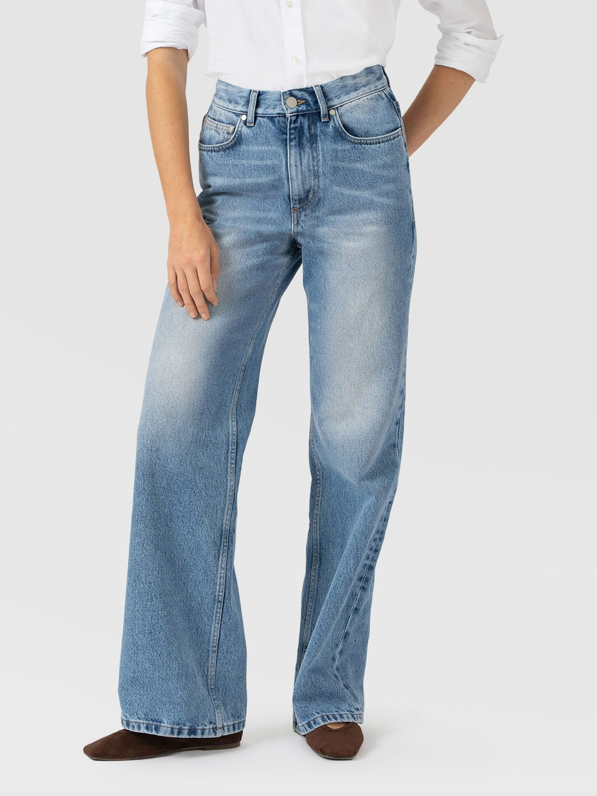 Adjustable Wide Leg Jean - Light Blue