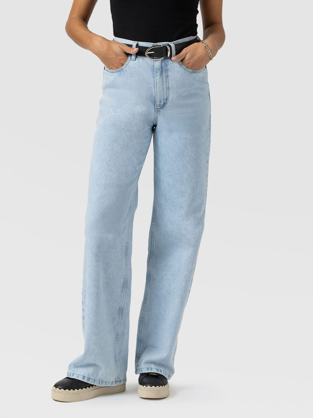 Adjustable Wide Leg Jean - Pale Blue