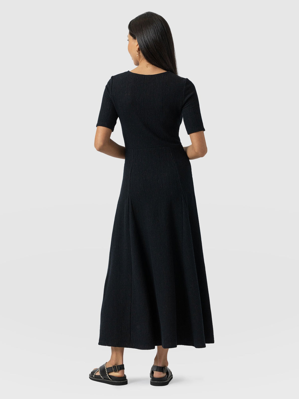 Akia Short Sleeve Dress - Black Textured
