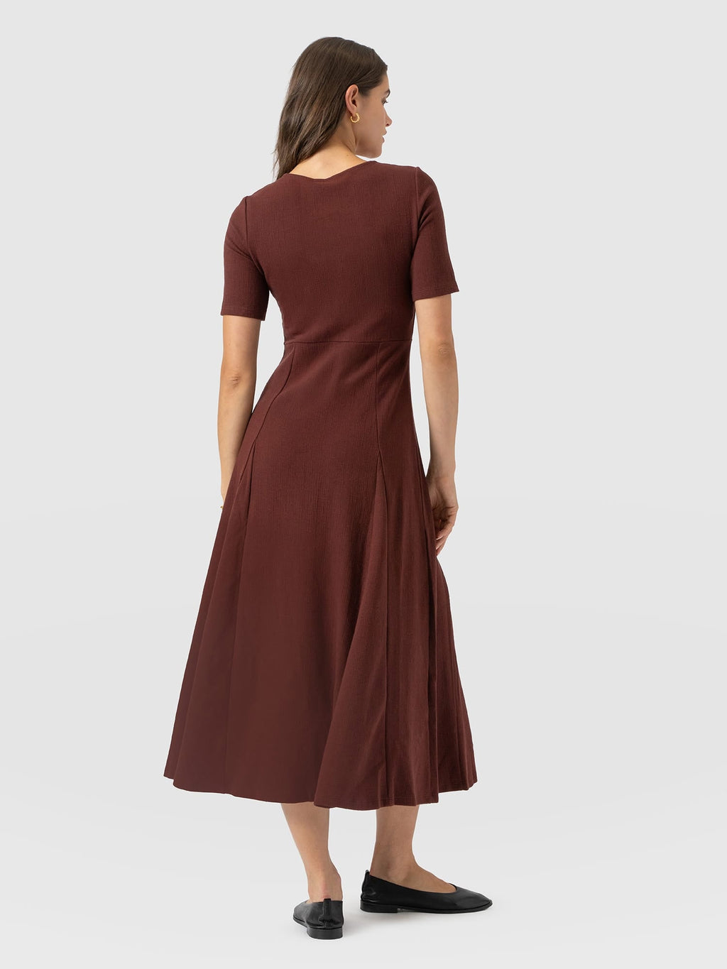 Akia Short Sleeve Dress - Maroon Textured