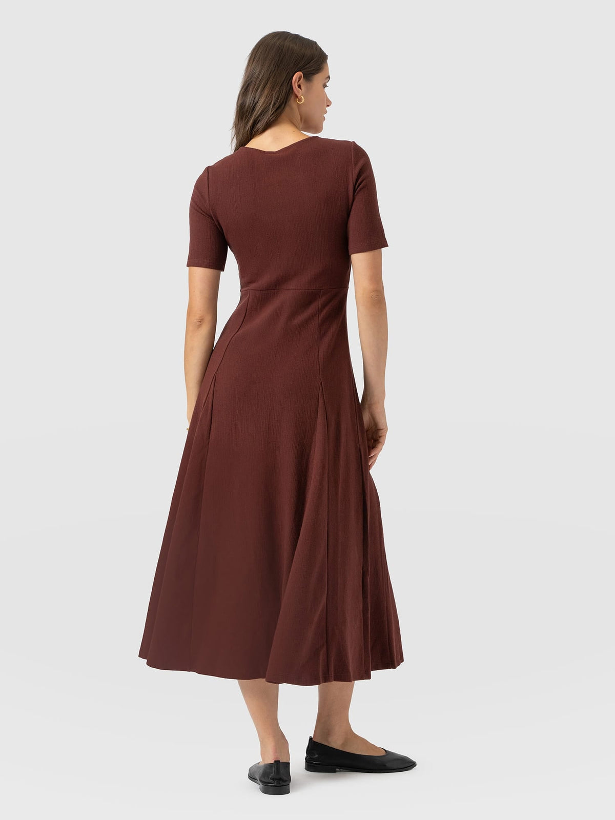 Akia Short Sleeve Dress - Maroon Textured