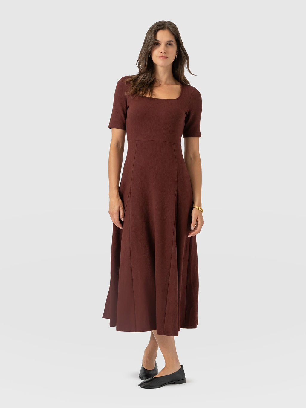 Akia Short Sleeve Dress - Maroon Textured