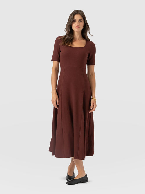 Akia Short Sleeve Dress - Maroon Textured