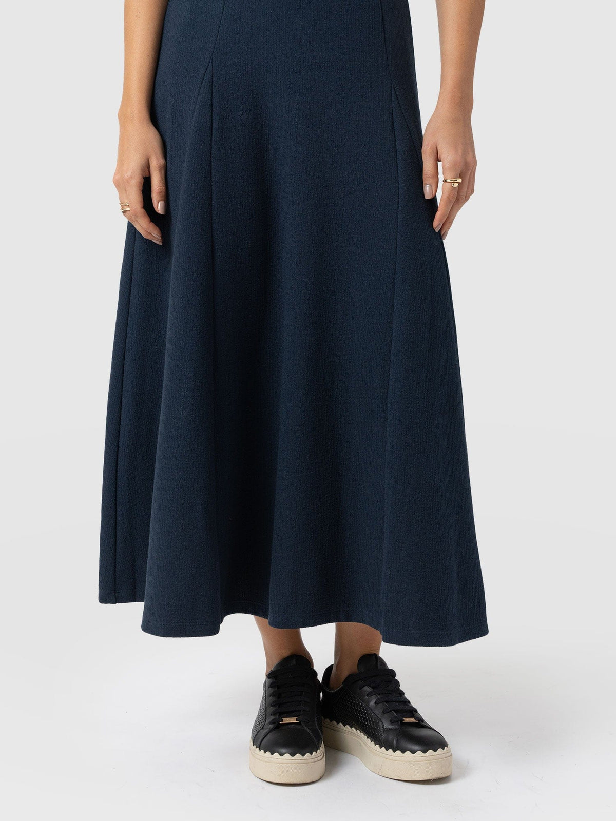 Akia Short Sleeve Dress - Navy Textured