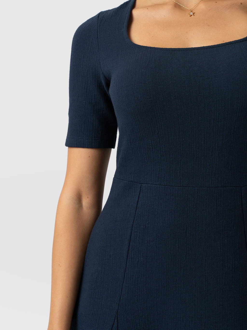 Akia Short Sleeve Dress - Navy Textured