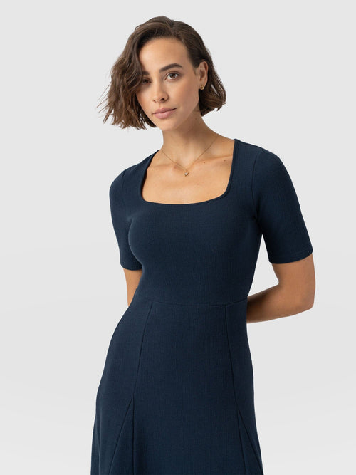 Akia Short Sleeve Dress - Navy Textured