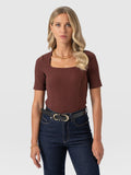 Akia Short Sleeve Tee - Maroon Textured