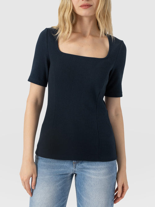 Akia Short Sleeve Tee - Navy Textured