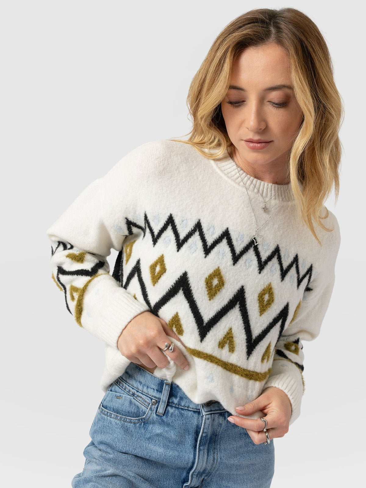 Allana Fairisle Sweater - White