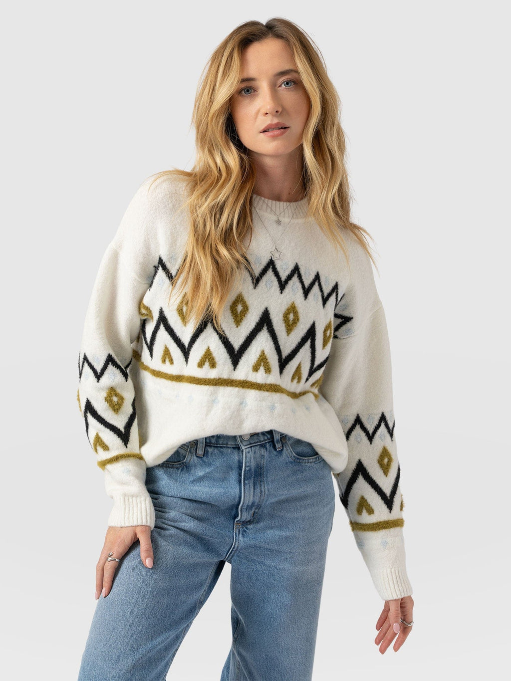 Allana Fairisle Sweater - White