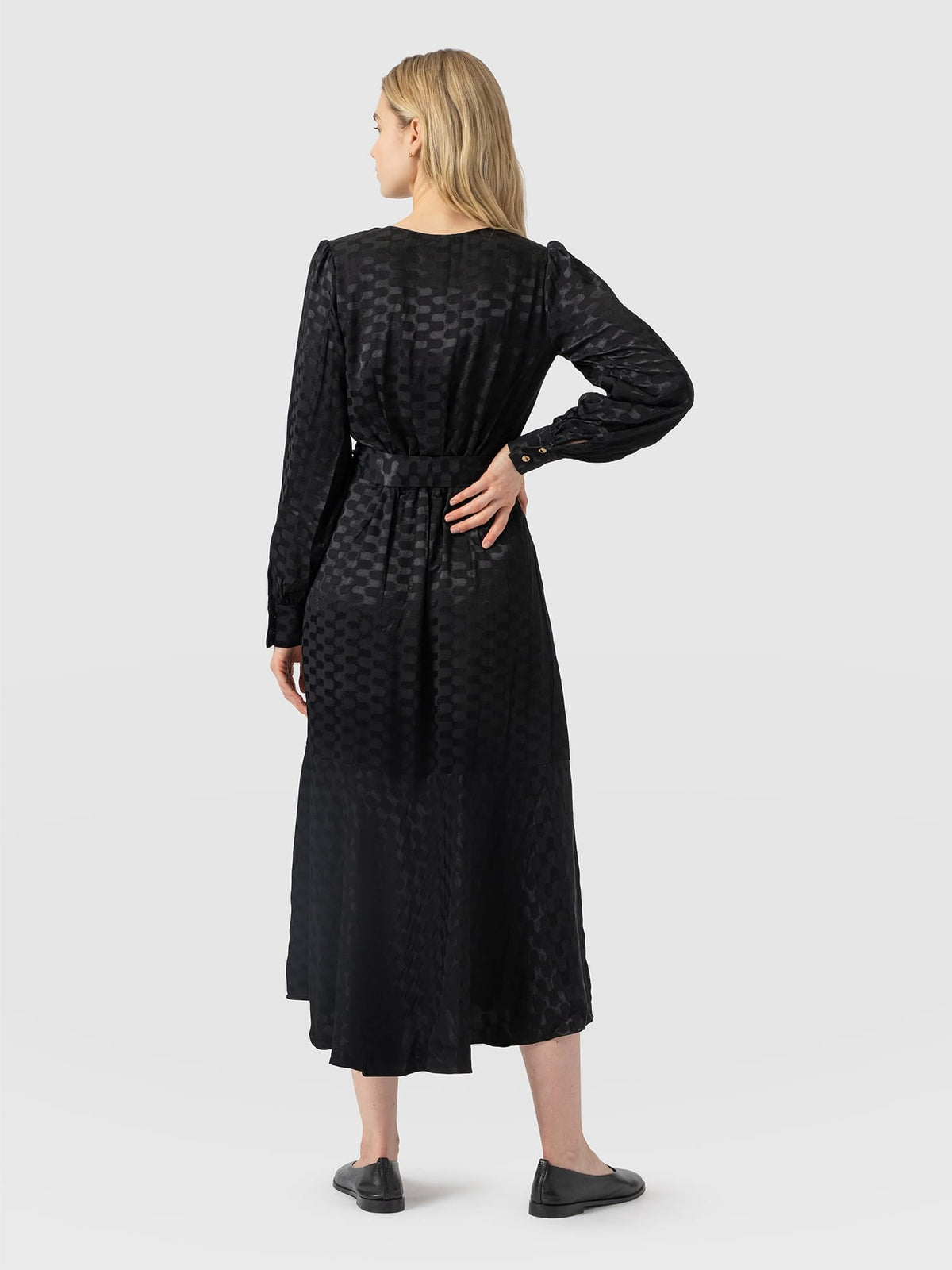 Allegra V Neck Dress - Black Jacquard