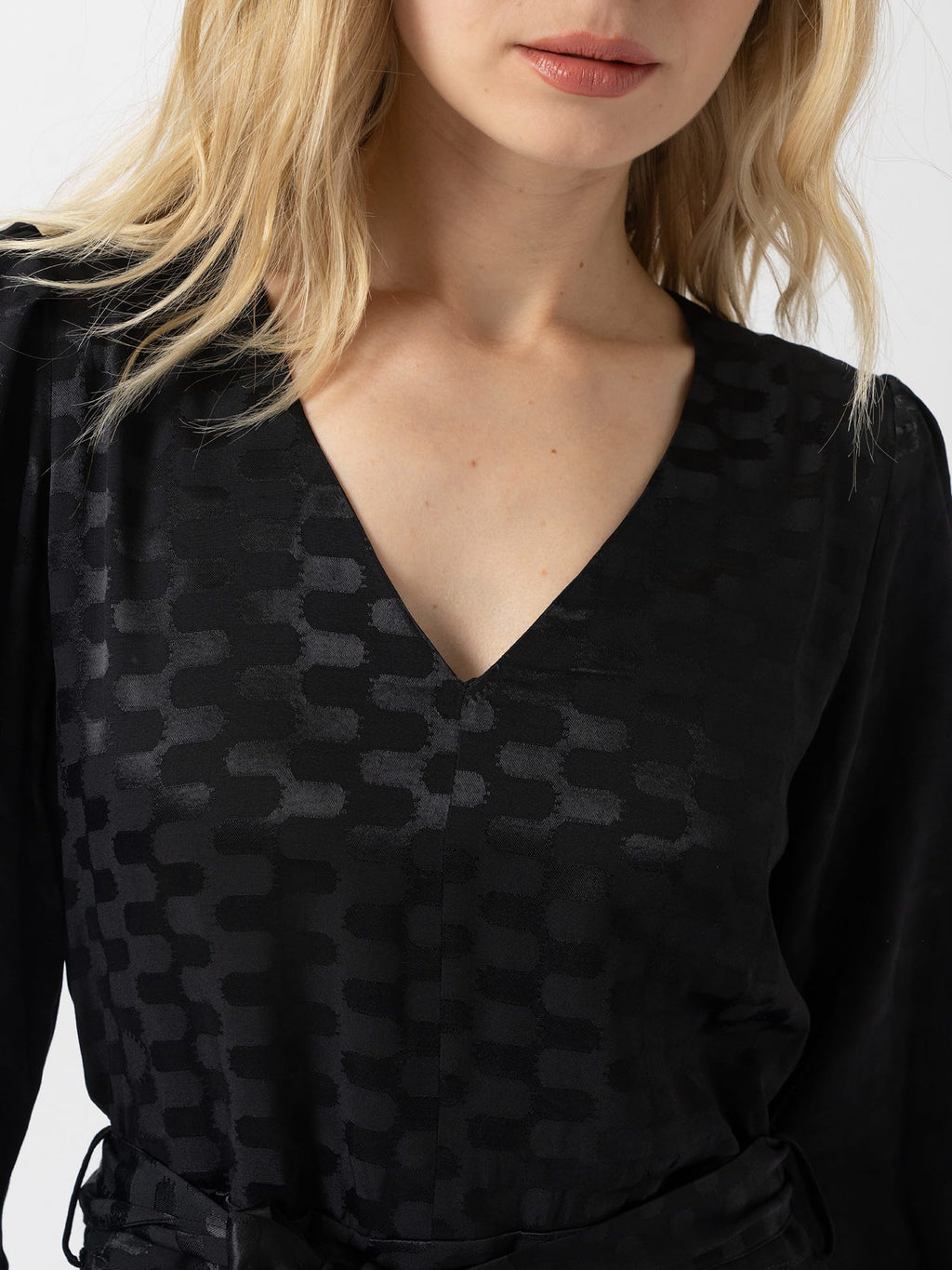 Allegra V Neck Dress - Black Jacquard