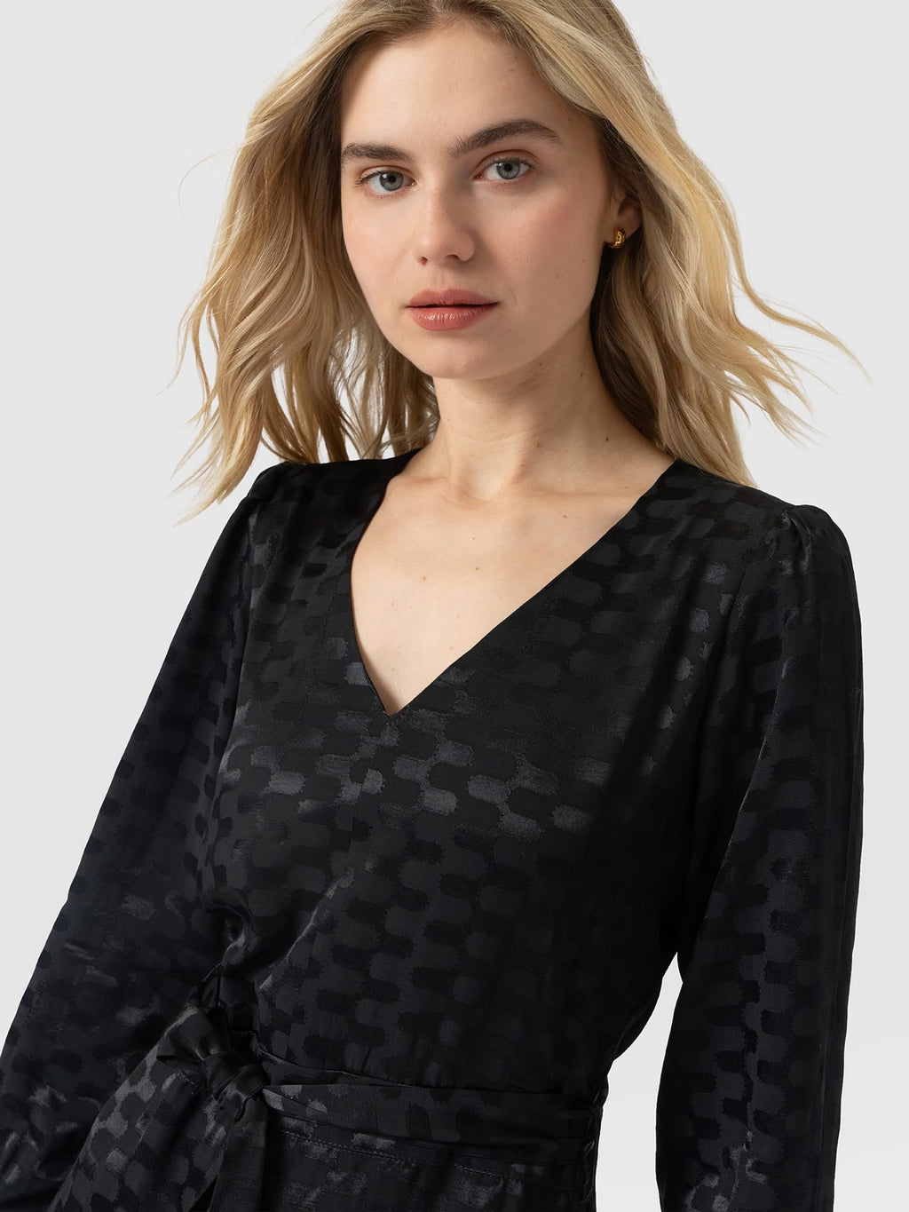 Allegra V Neck Dress - Black Jacquard