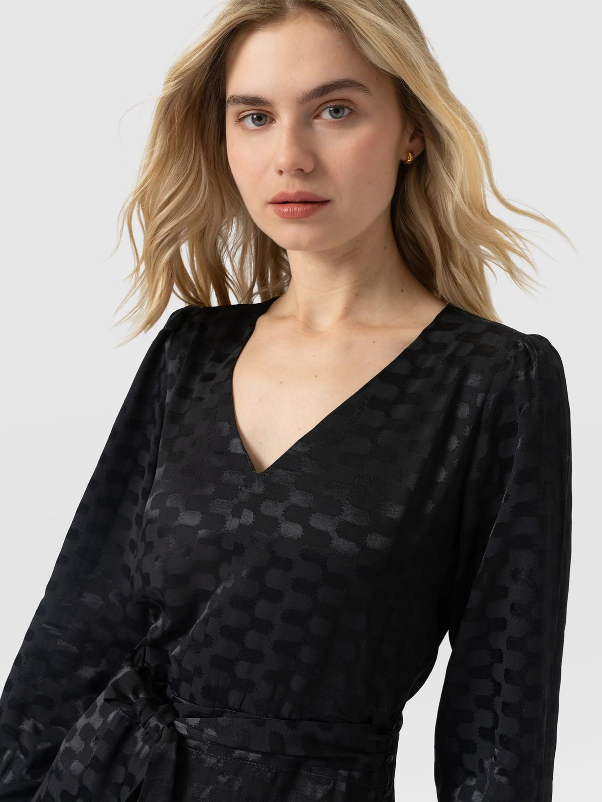 Allegra V Neck Dress - Black Jacquard
