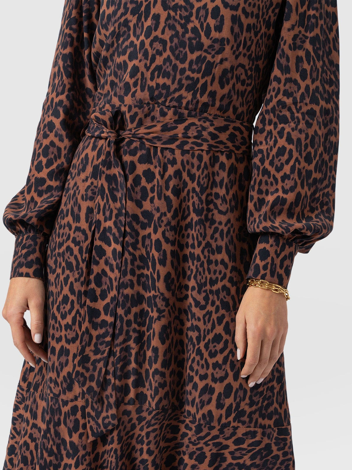 Allegra V Neck Dress - Brown Leopard