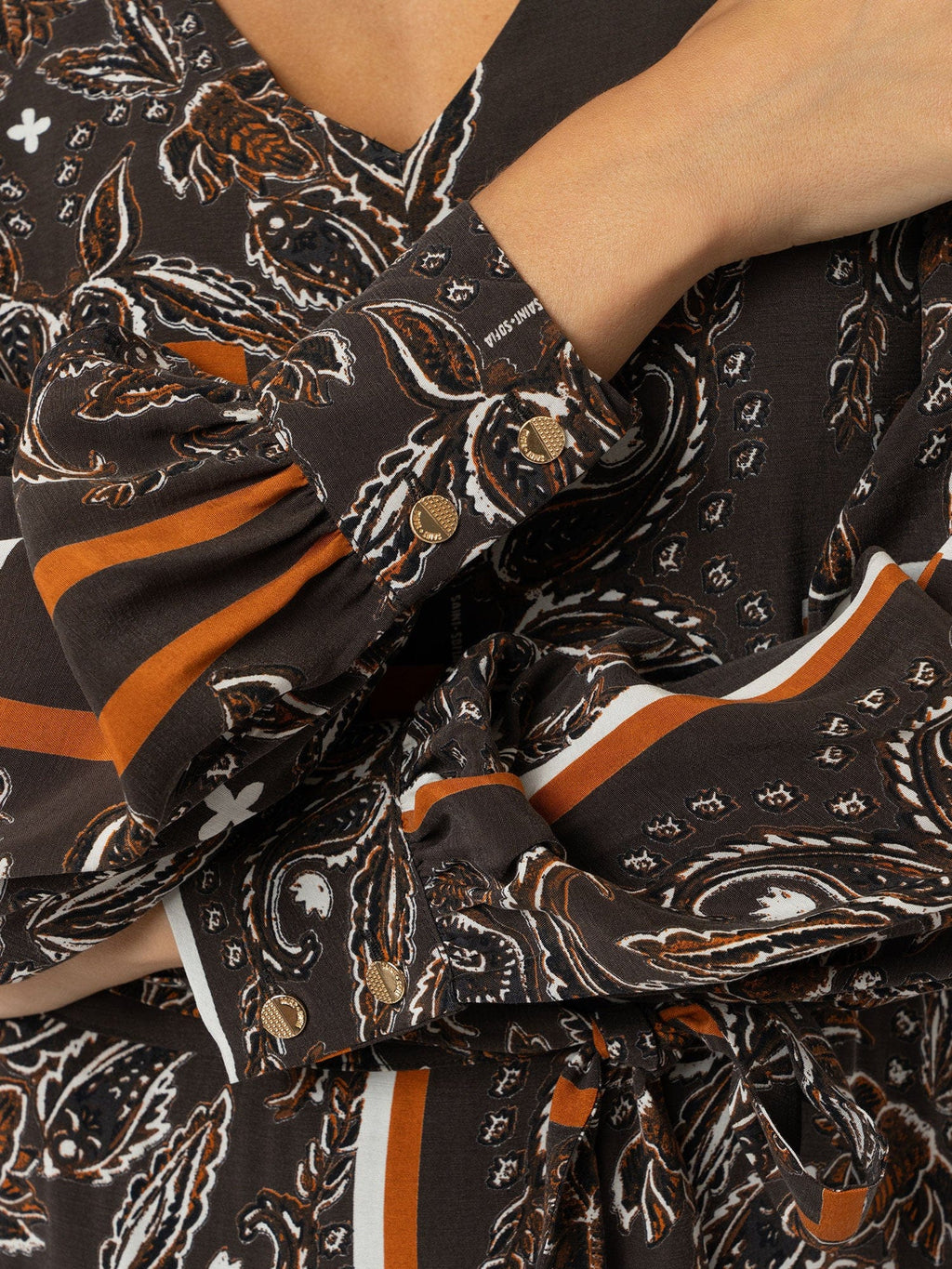 Allegra V Neck Dress - Brown Paisley