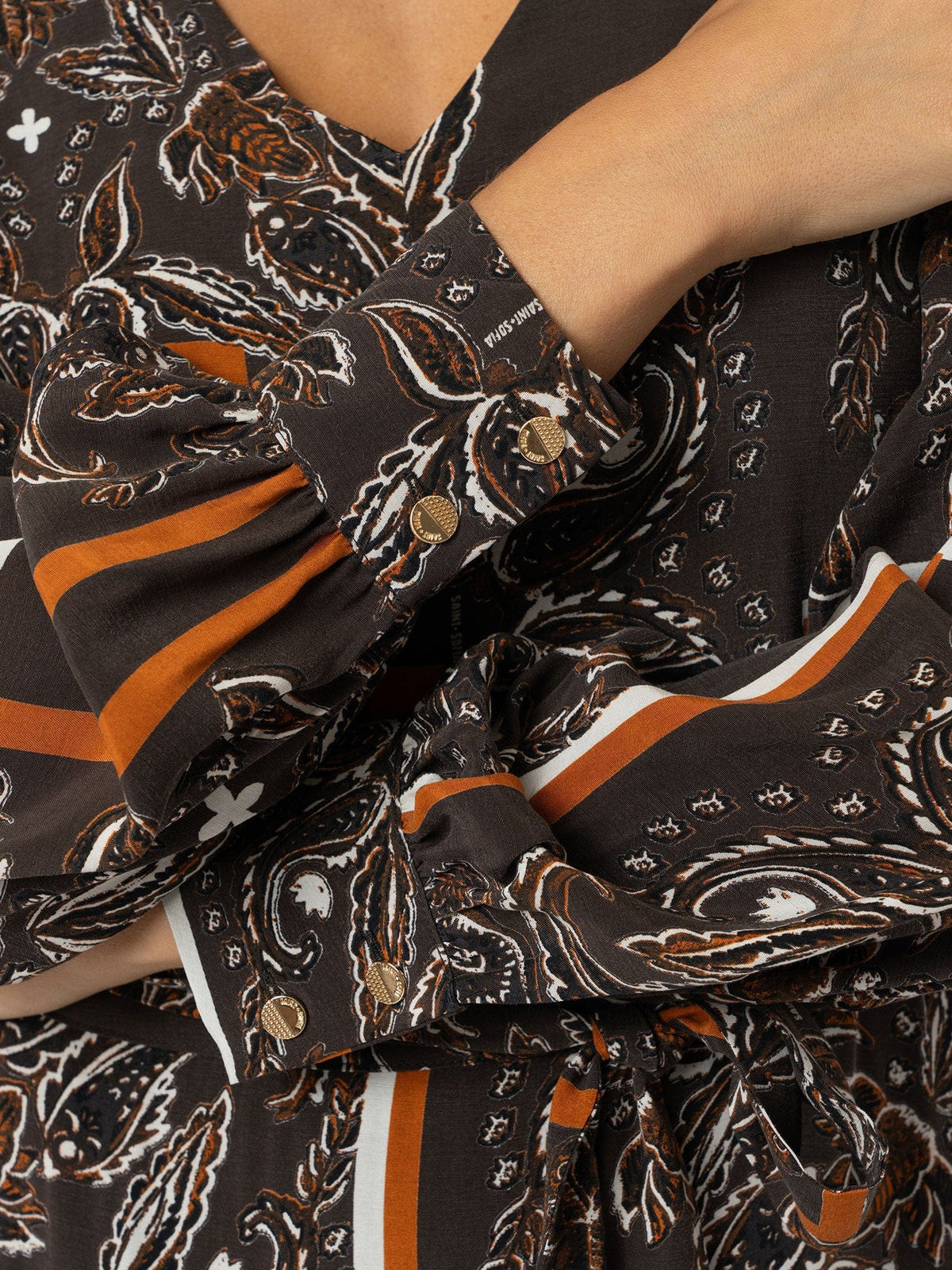 Allegra V Neck Dress - Brown Paisley