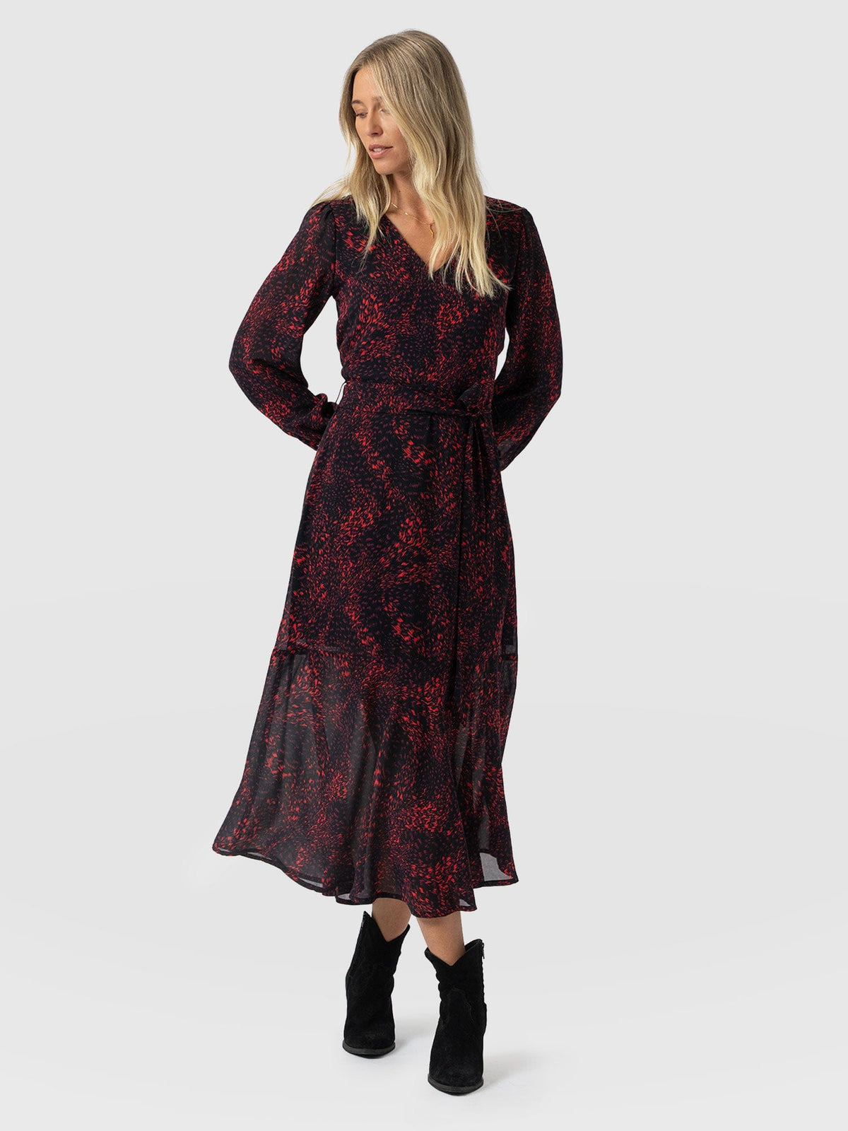 Allegra V Neck Dress - Red Fade Spot