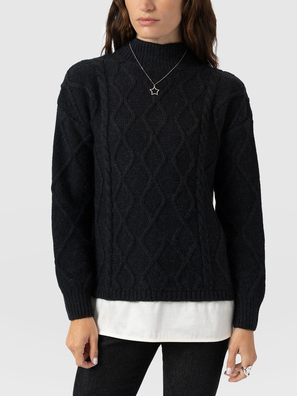 Arden Mock Shirt Sweater - Black