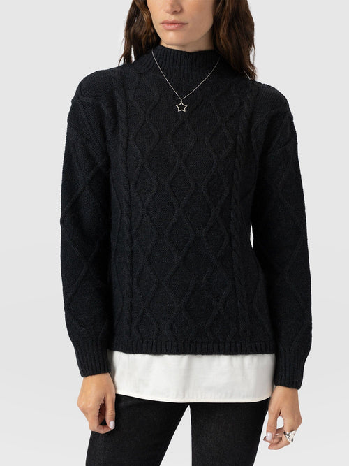 Arden Mock Shirt Sweater - Black