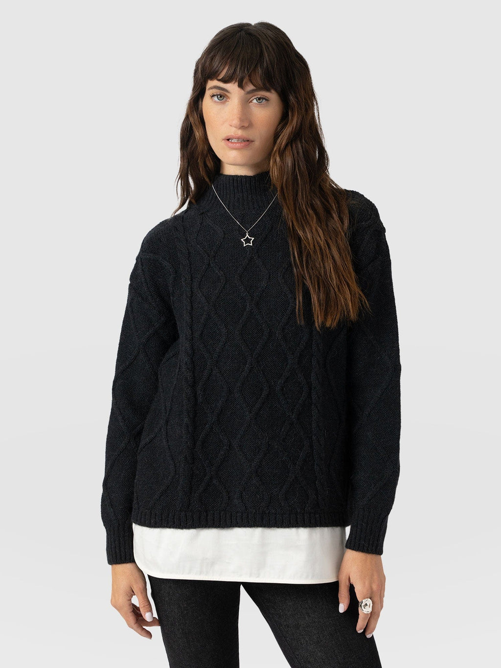 Arden Mock Shirt Sweater - Black