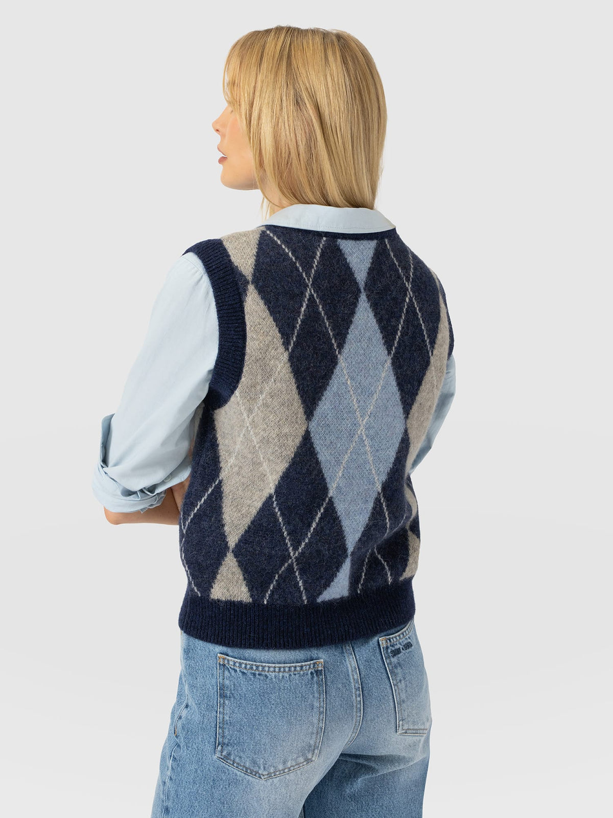 Argyle Sleeveless Knit - Navy/Blue