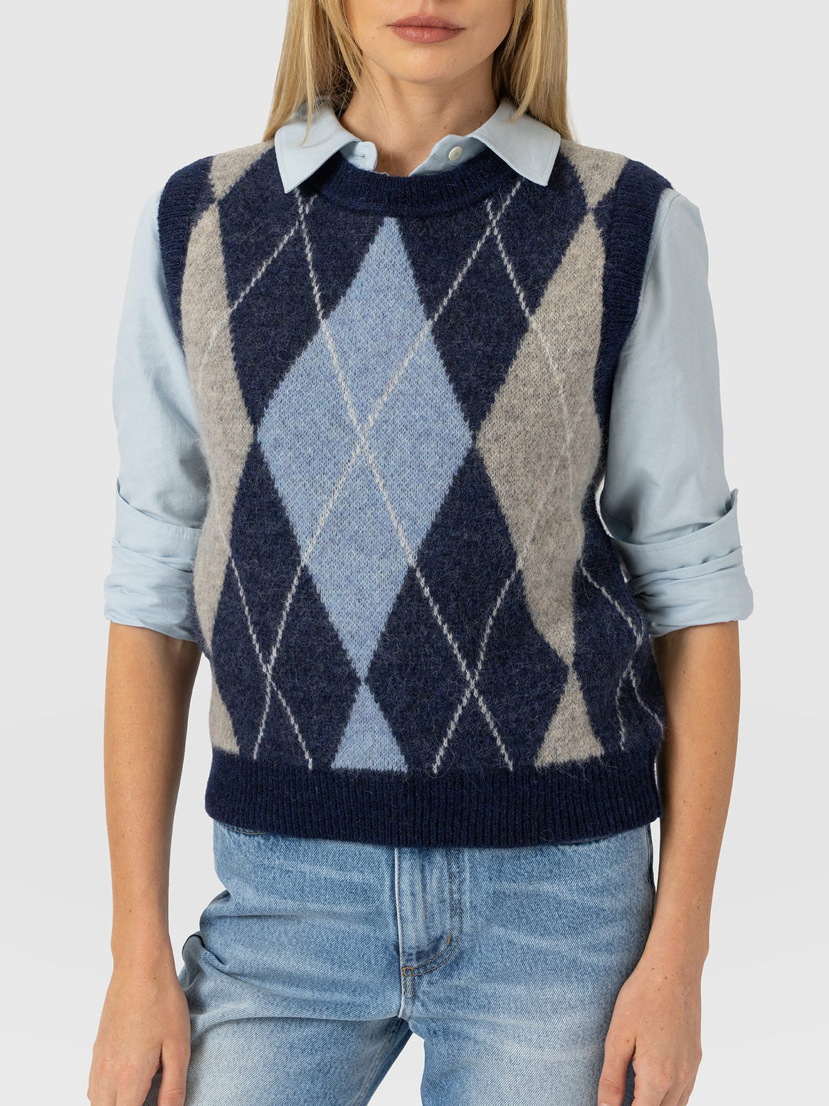 Argyle Sleeveless Knit - Navy/Blue