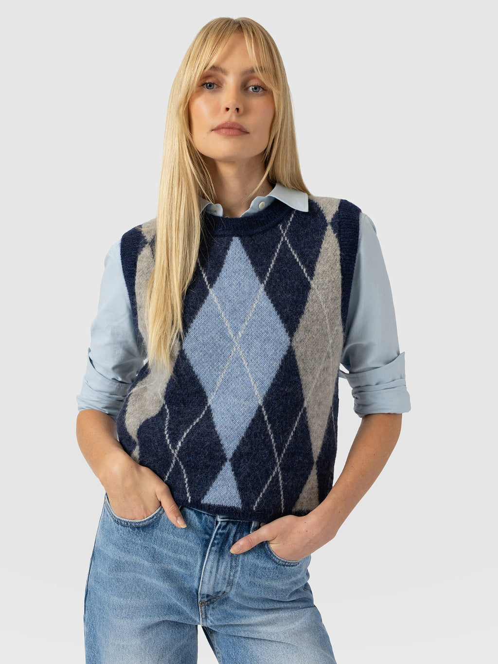 Argyle Sleeveless Knit - Navy/Blue