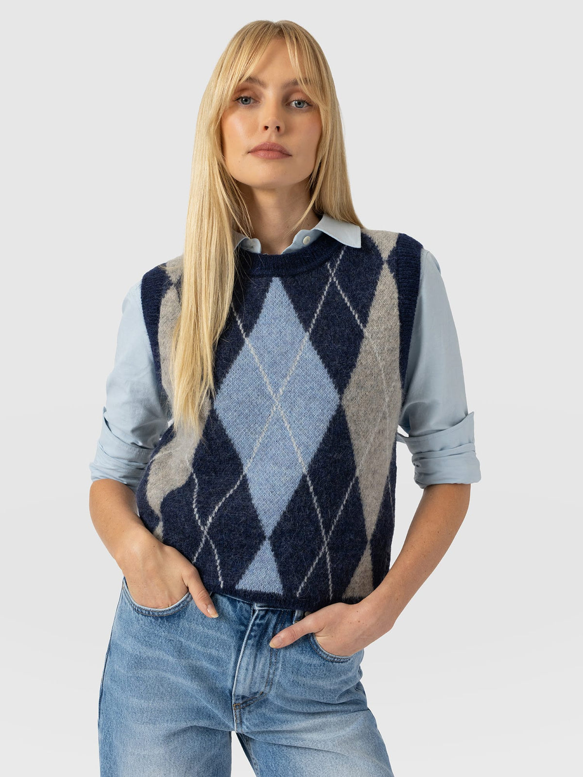 Argyle Sleeveless Knit - Navy/Blue