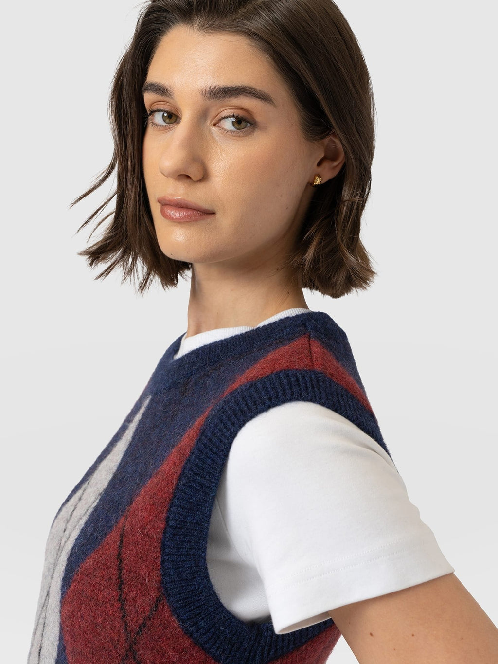 Argyle Sleeveless Knit - Navy/Burgundy