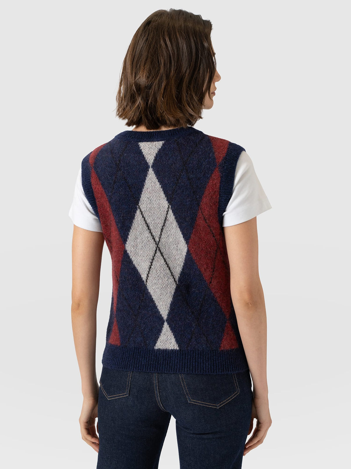 Argyle Sleeveless Knit - Navy/Burgundy
