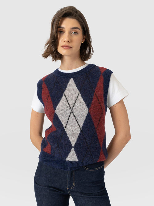 Argyle Sleeveless Knit - Navy/Burgundy