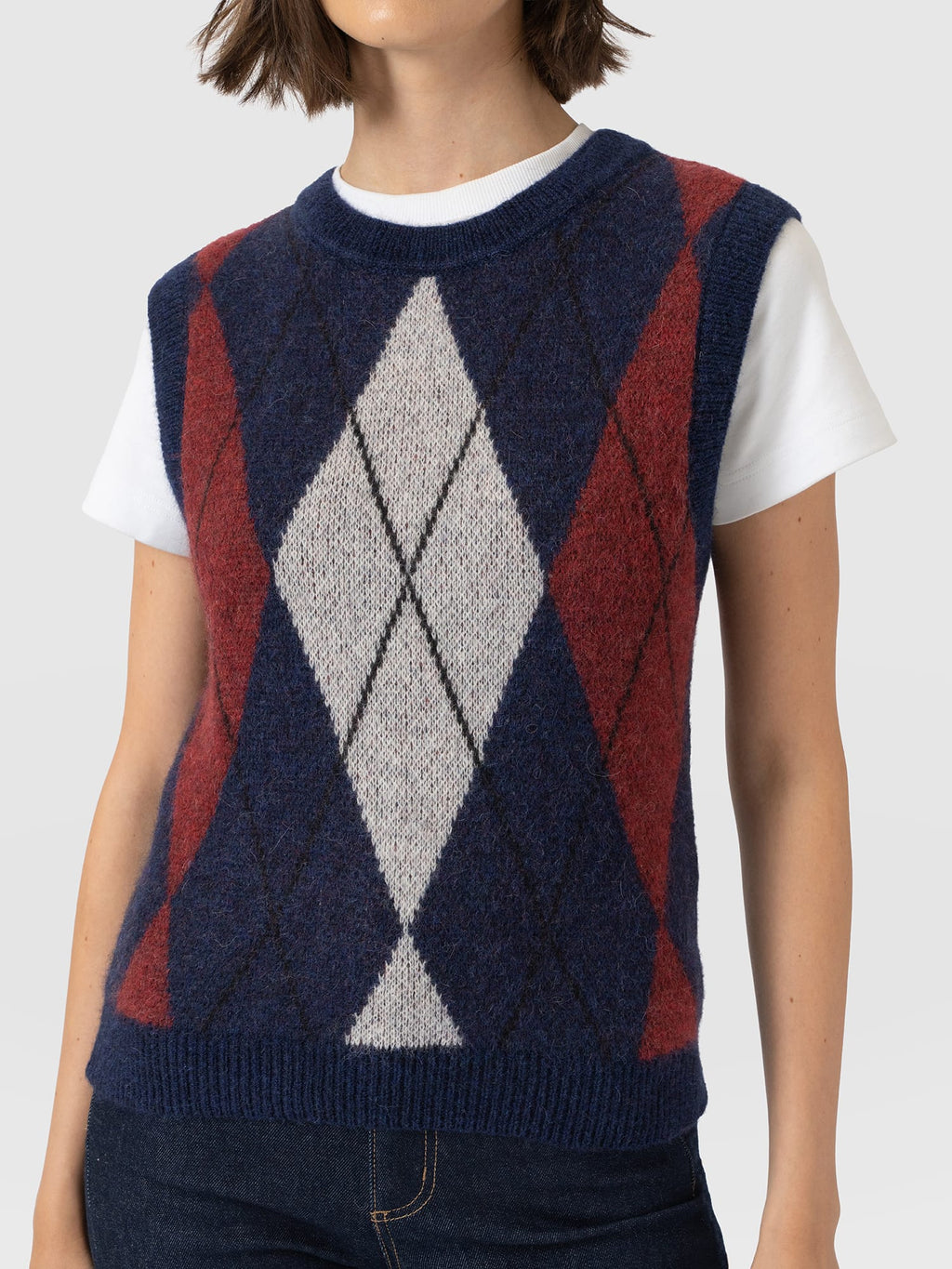 Argyle Sleeveless Knit - Navy/Burgundy