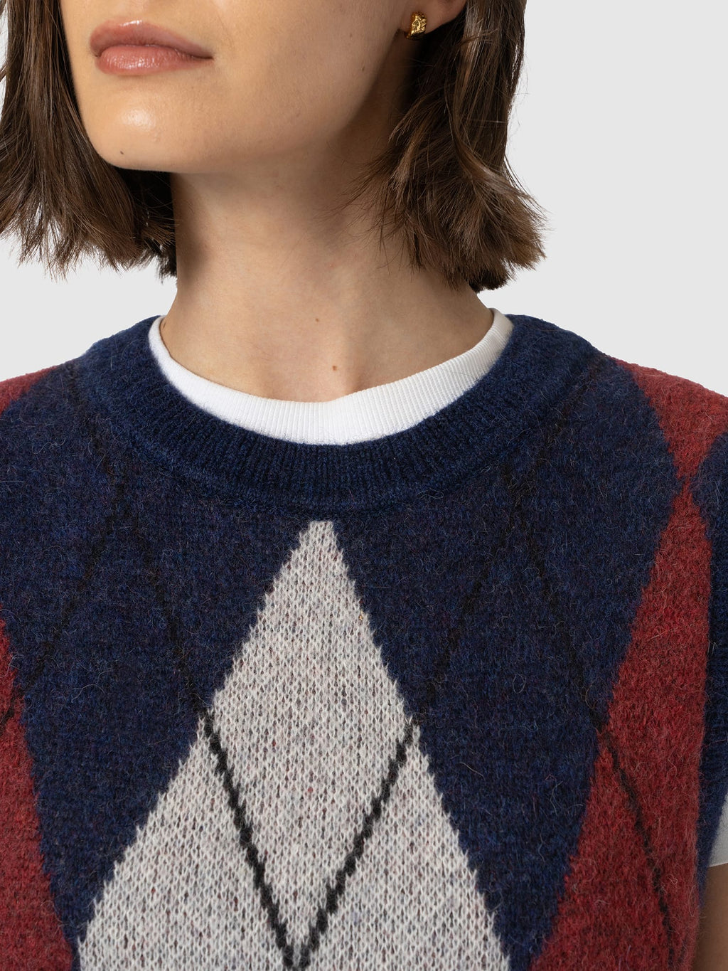 Argyle Sleeveless Knit - Navy/Burgundy