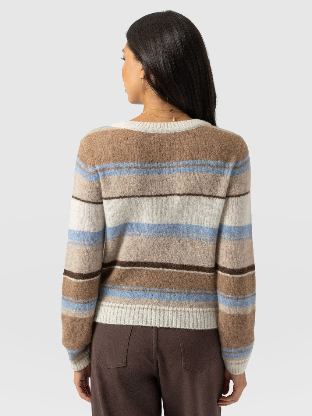 Ariella Boat Neck Sweater - Blue/Brown Stripe