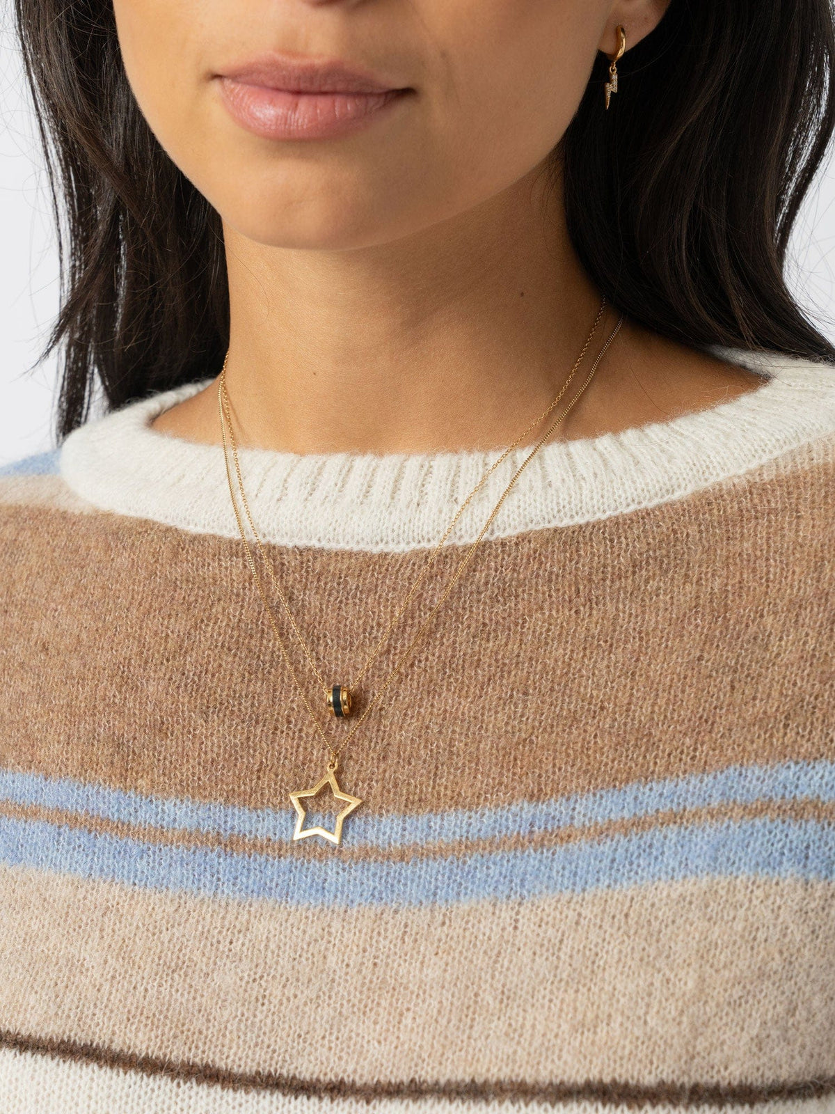 Ariella Boat Neck Sweater - Blue/Brown Stripe