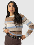 Ariella Boat Neck Sweater - Blue/Brown Stripe