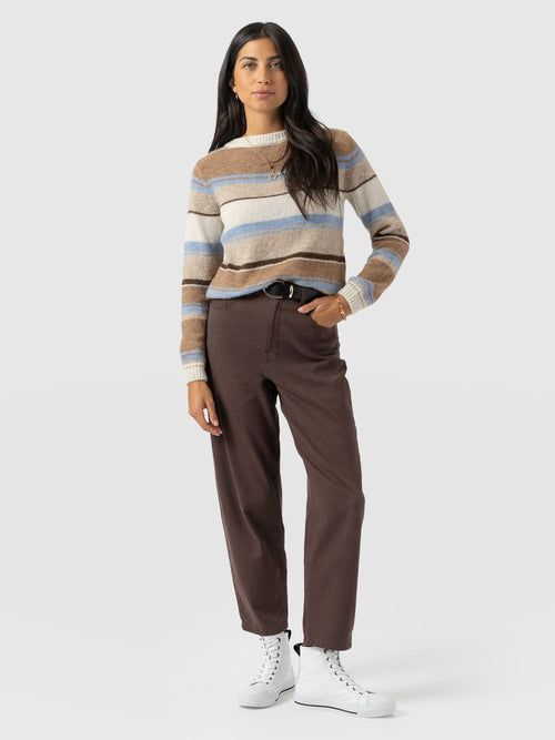 Ariella Boat Neck Sweater - Blue/Brown Stripe