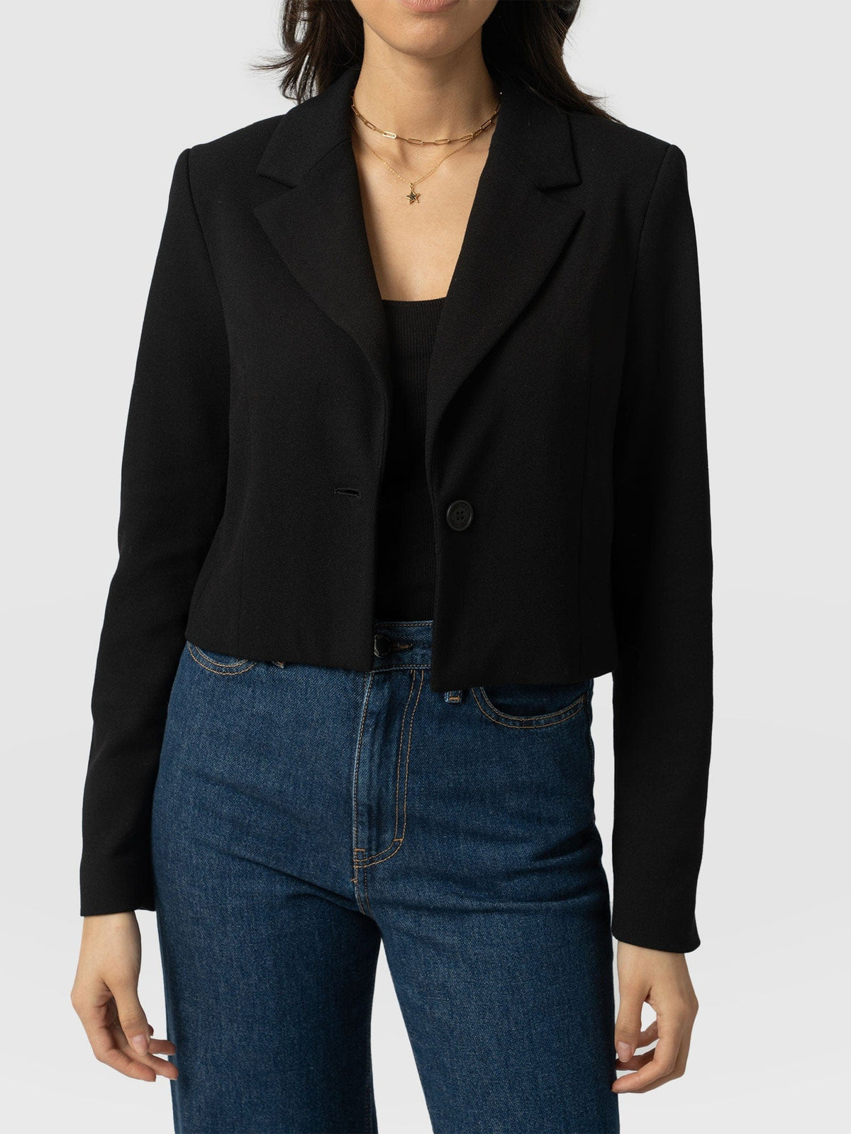 Astrid Cropped Blazer - Black Crepe