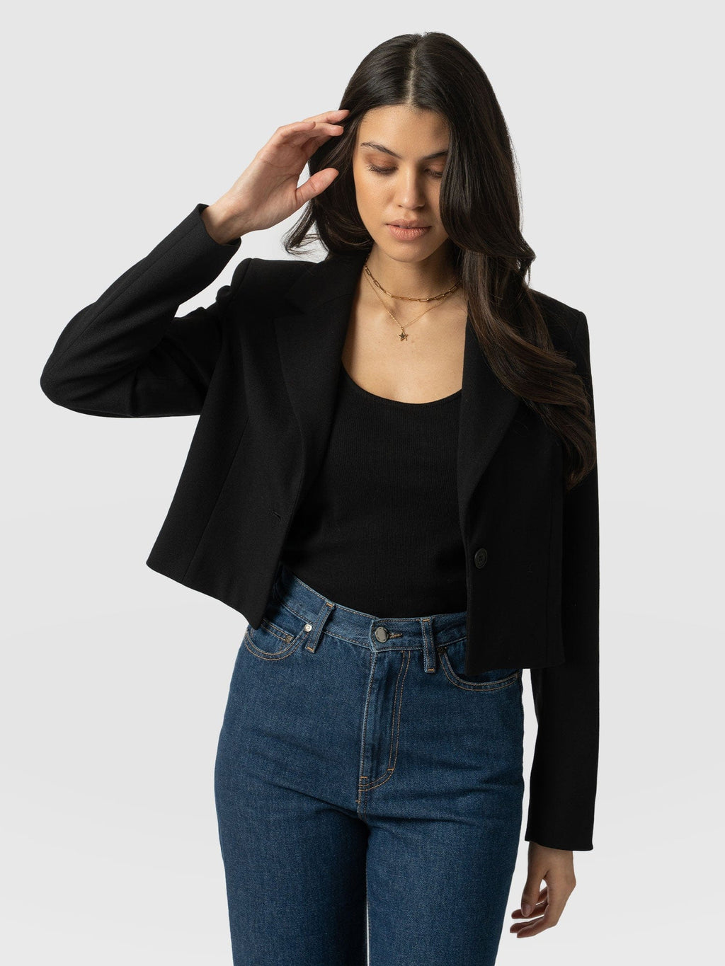 Astrid Cropped Blazer - Black Crepe