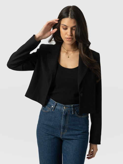Astrid Cropped Blazer - Black Crepe