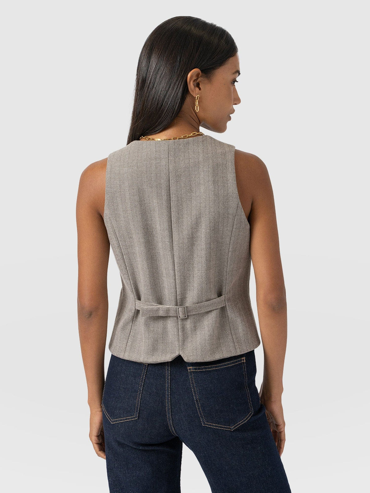Astrid Vest - Brown Herringbone