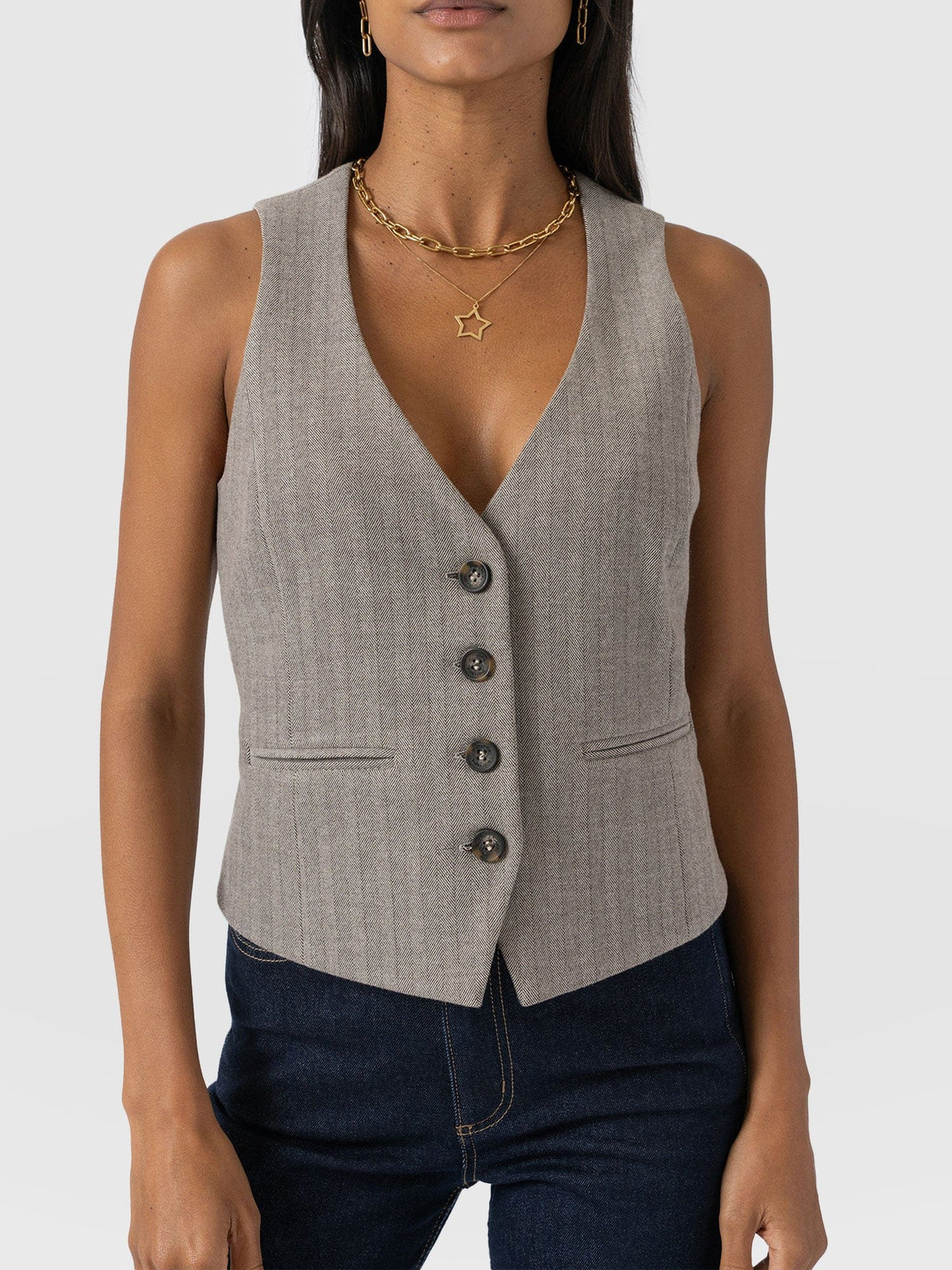 Astrid Vest - Brown Herringbone