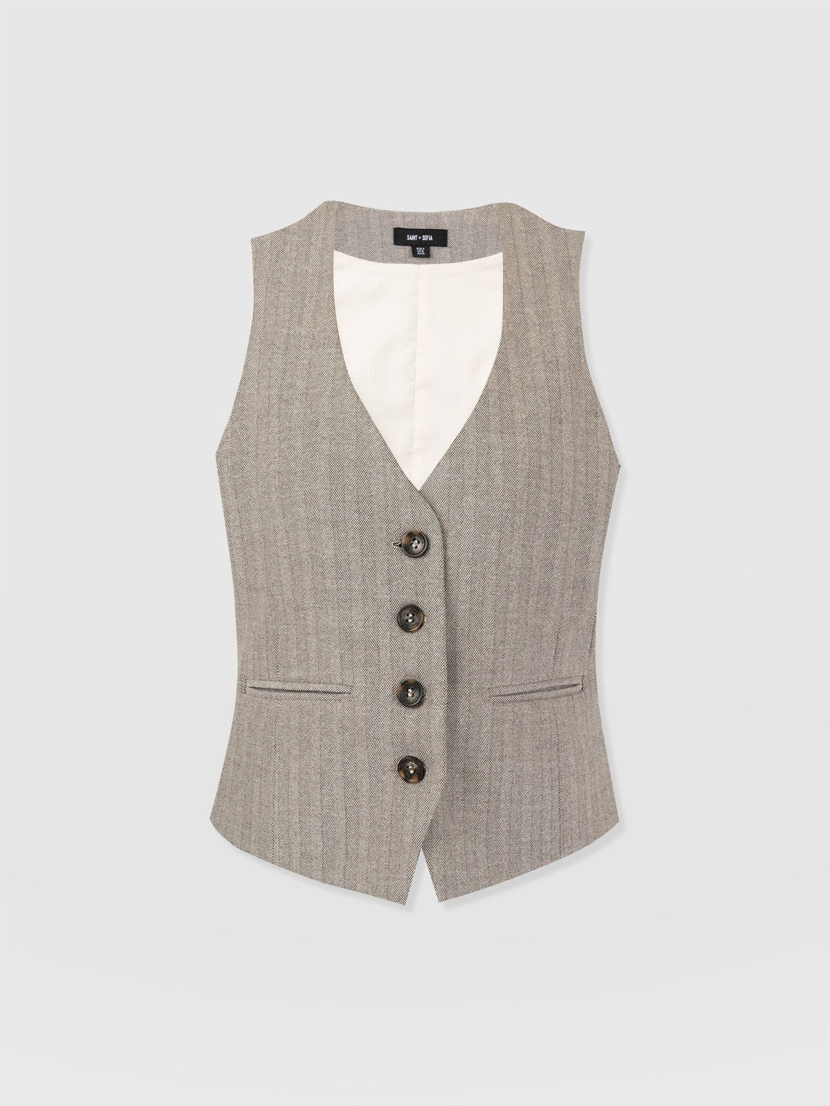 Astrid Vest - Brown Herringbone