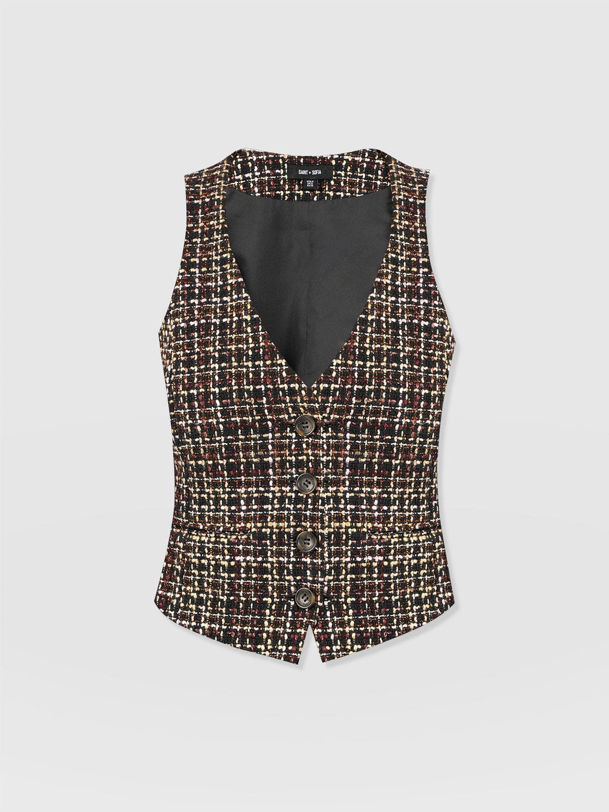 Astrid Waistcoat - Black/Burgundy/Gold Boucle