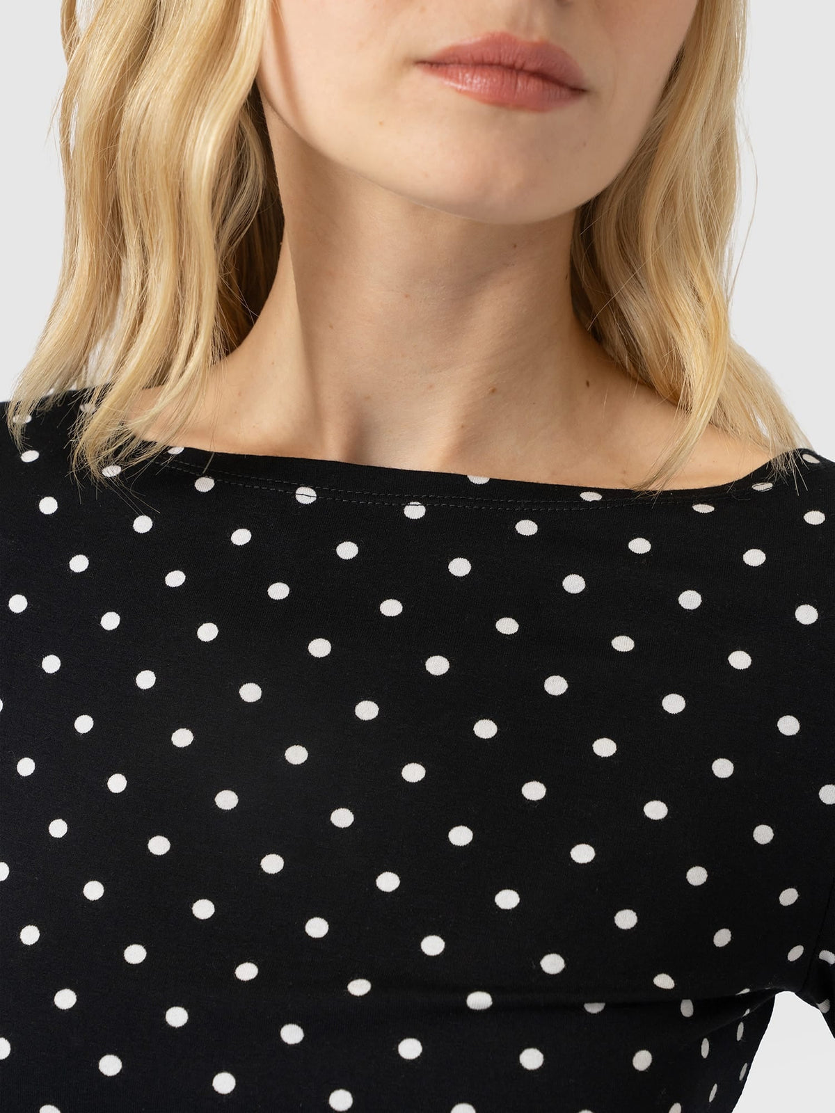 Austen Boat Neck Long Sleeve Tee - Black Polka Dot