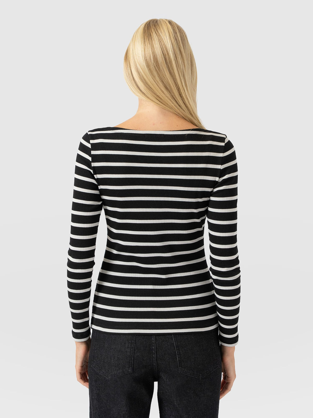 Austen Boat Neck Long Sleeve Tee - Black Stripe